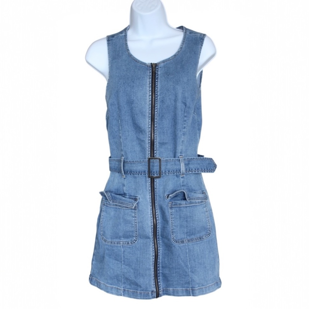 Rewash Belted Zip Front Denim Dress Size M